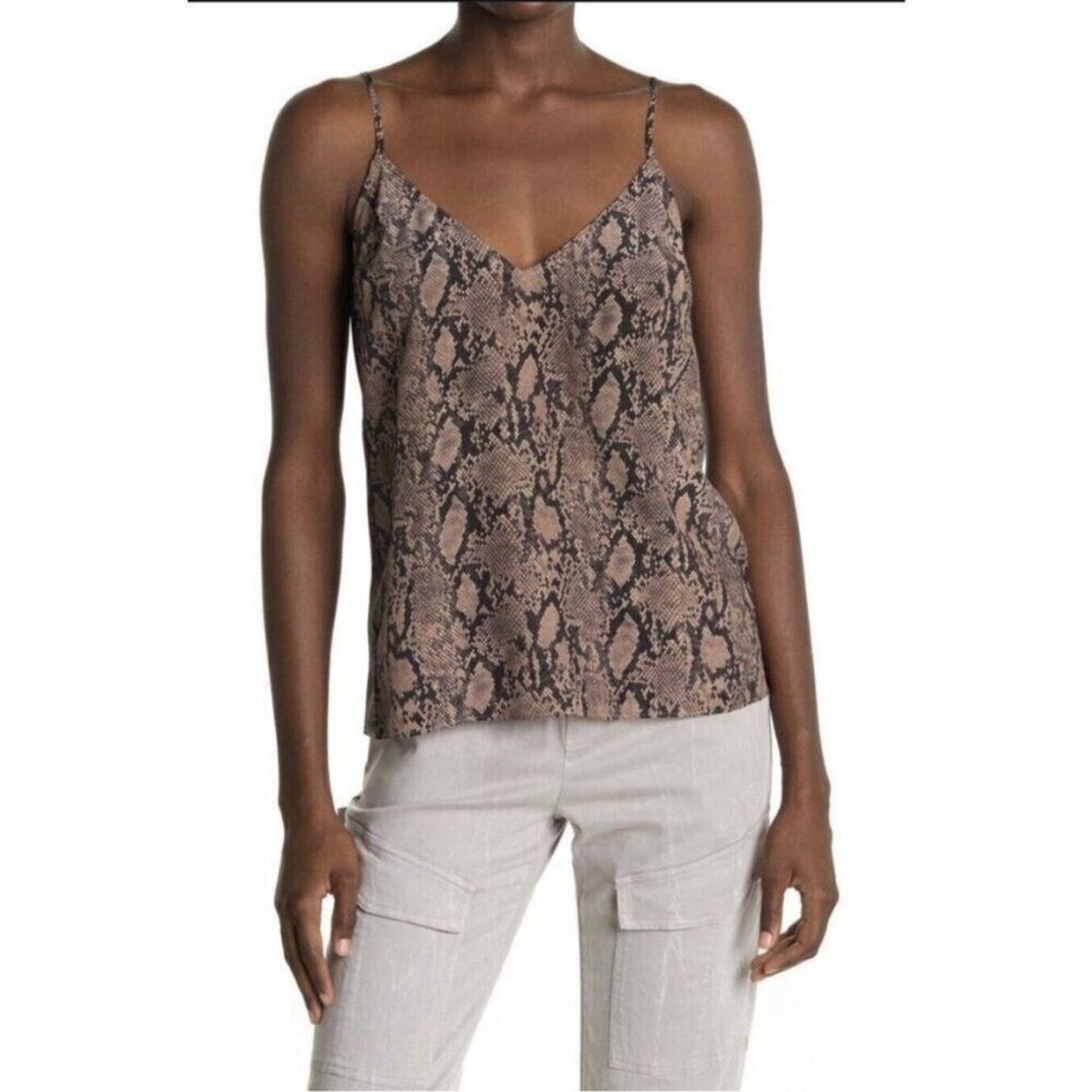 Frame Tank Top Silk Snake Skin Python Chocolate Multi. Sleeveless XS Cami